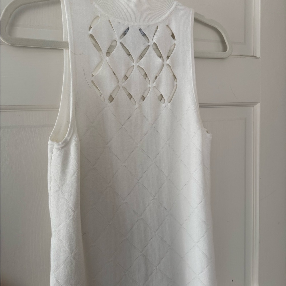 White House Black Market White Sleeveless Knit Tank with Decorative Cutout Back - Picture 5 of 6